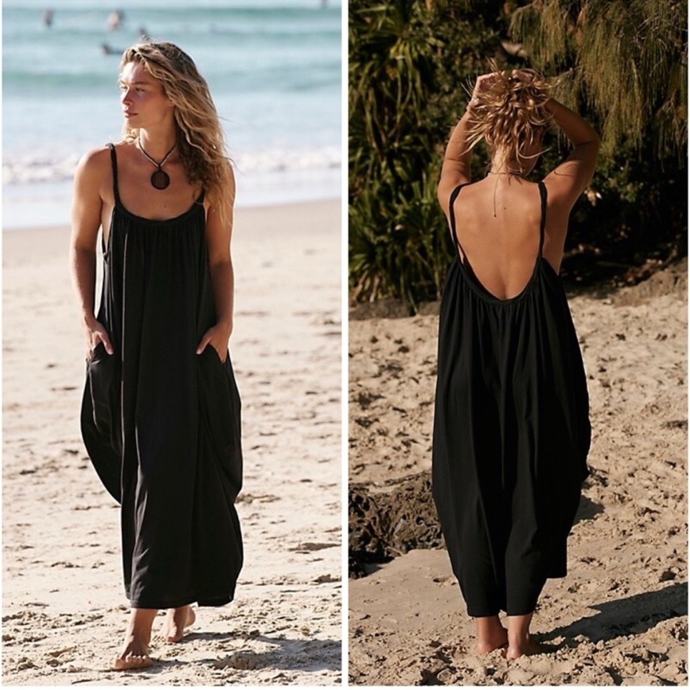 Free People Twisted Low Back Midi Dress in Black